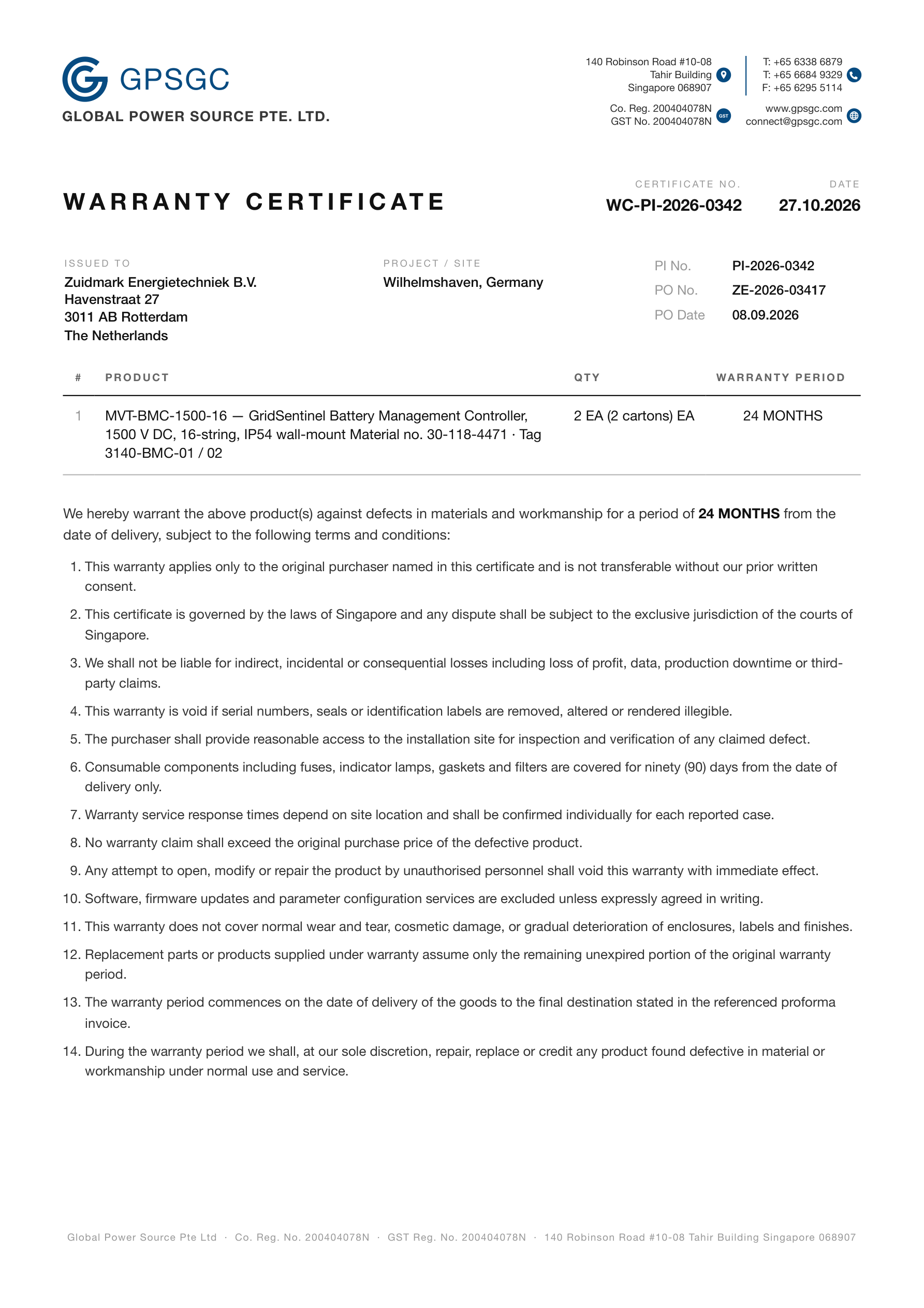 Warranty Certificate.